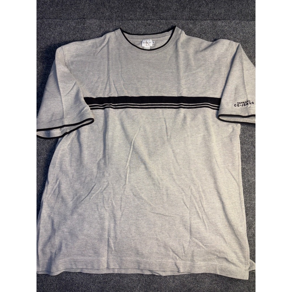Calvin Klein Jeans T Shirt Men XL Gray Heather Stripe Stretch Crew Neck Pullover